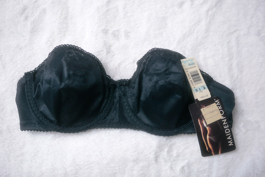 Maidenform 38B Vintage Bullet Bra USA-made Strapless Underwire Black Lace NEW