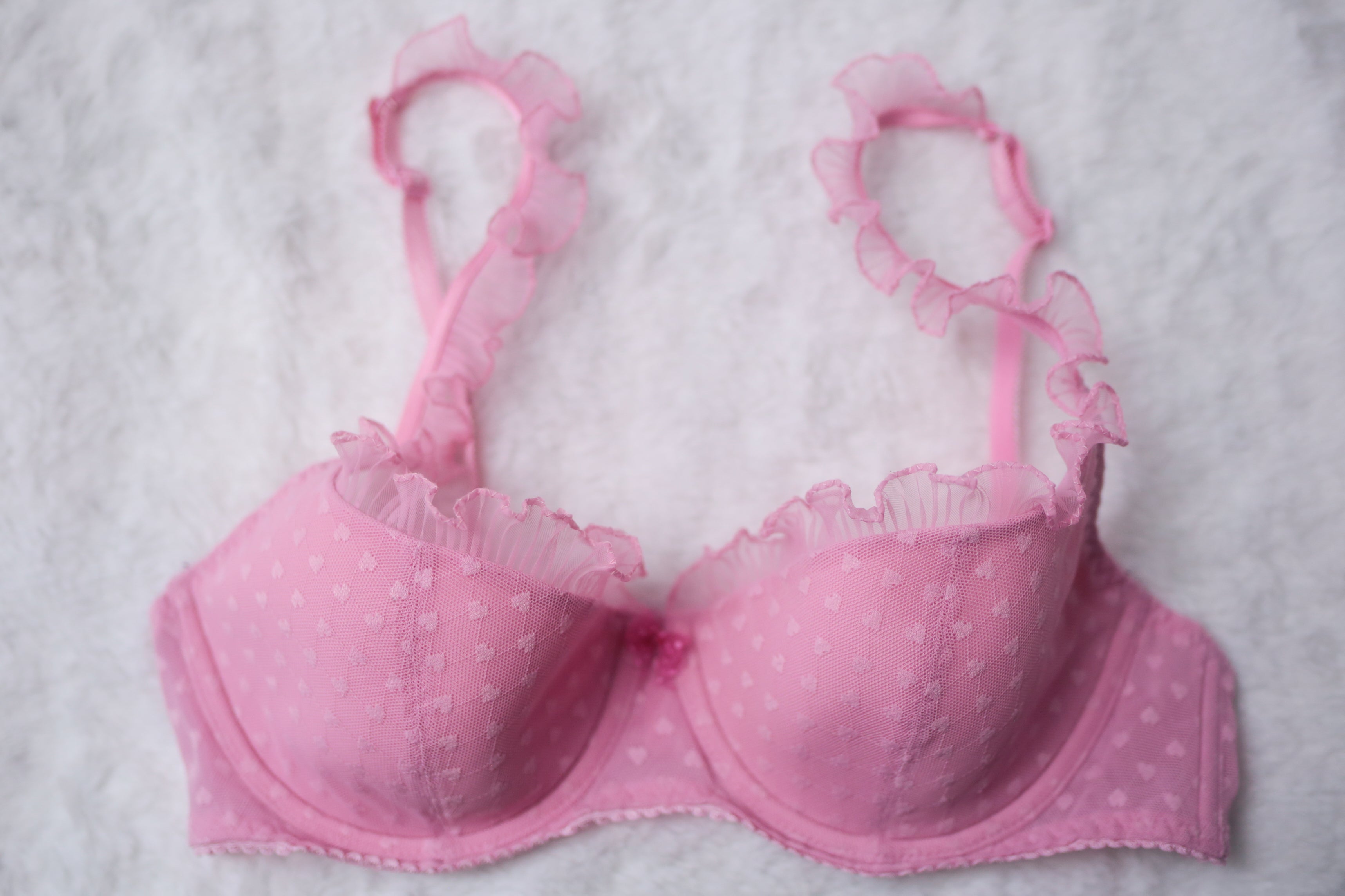 Victoria's Secret 34C Angels Balconette Lightly Padded Bra Pink Hearts