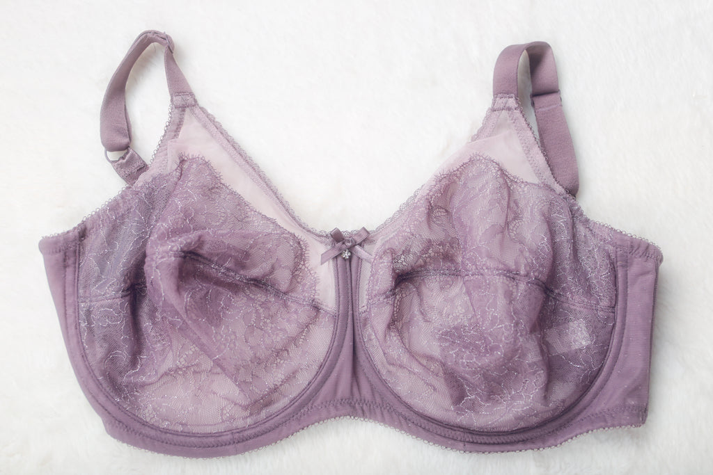 Wacoal US 34H UK 34FF Retro Chic Full Figure 855186 Underwire Bra Beige Purple Lace