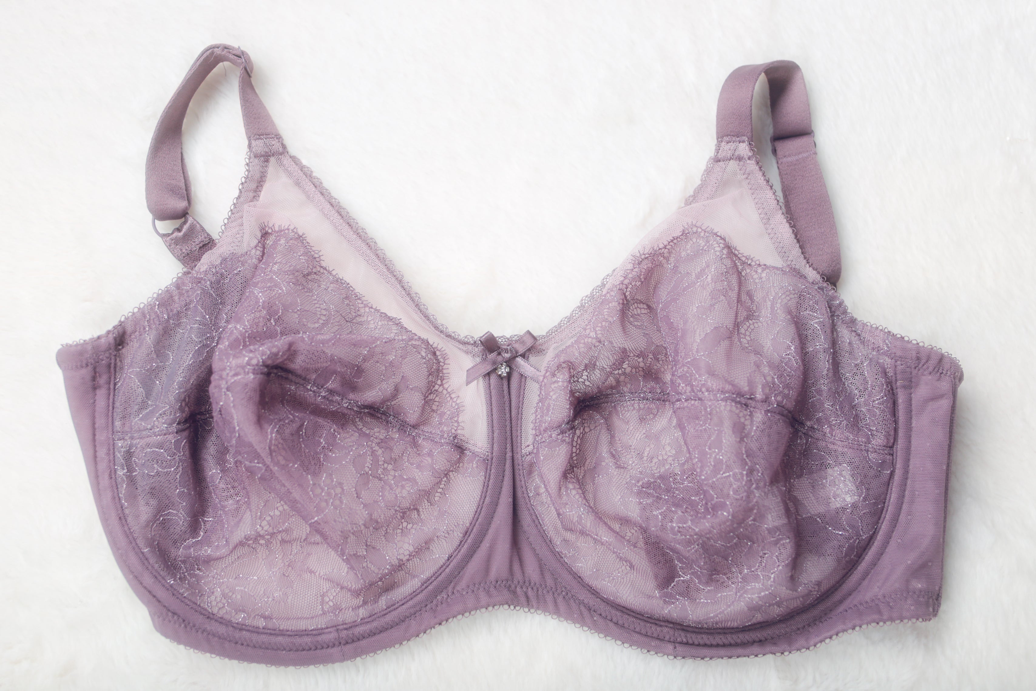 Wacoal US 34H UK 34FF Retro Chic Full Figure 855186 Underwire Bra Beige Purple Lace