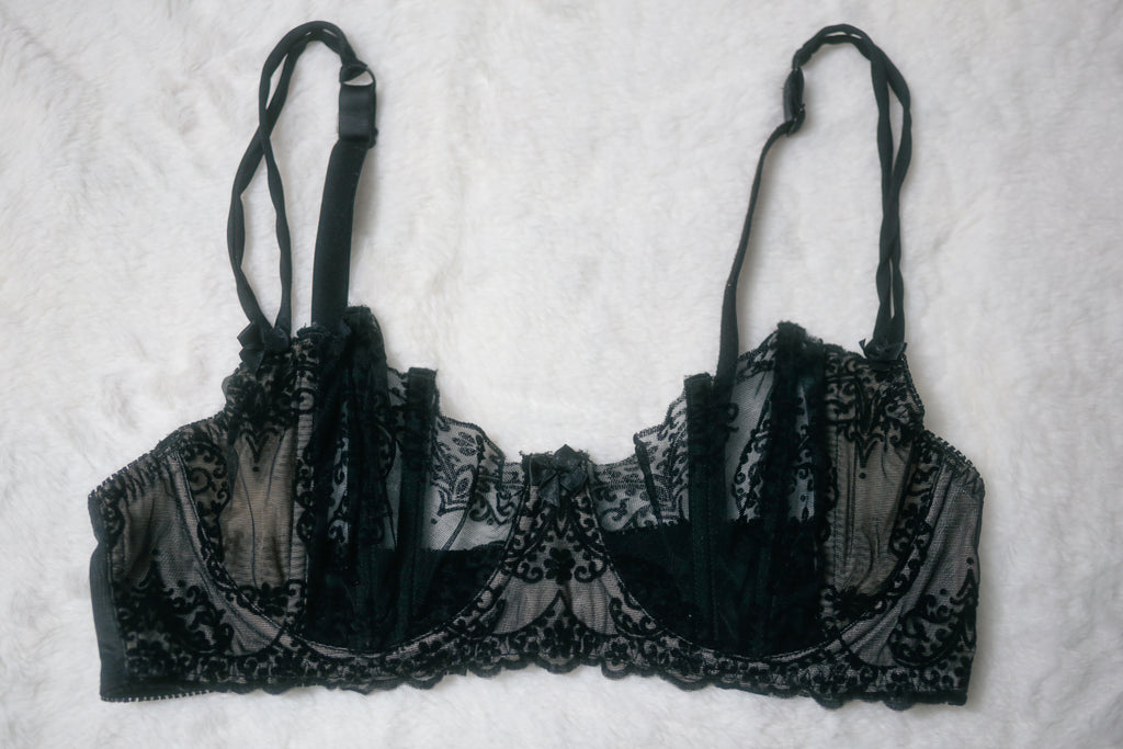 Adore Me 34C Kimmy Balconette Underwire Push-up Bra Black and Beige Lace NEW