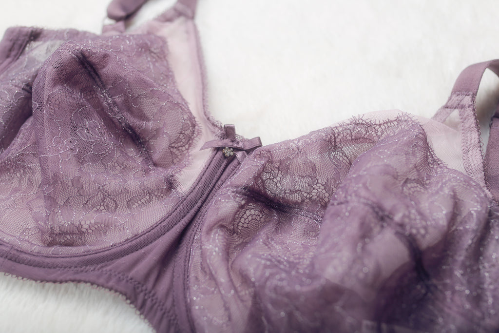 Wacoal US 34H UK 34FF Retro Chic Full Figure 855186 Underwire Bra Beige Purple Lace