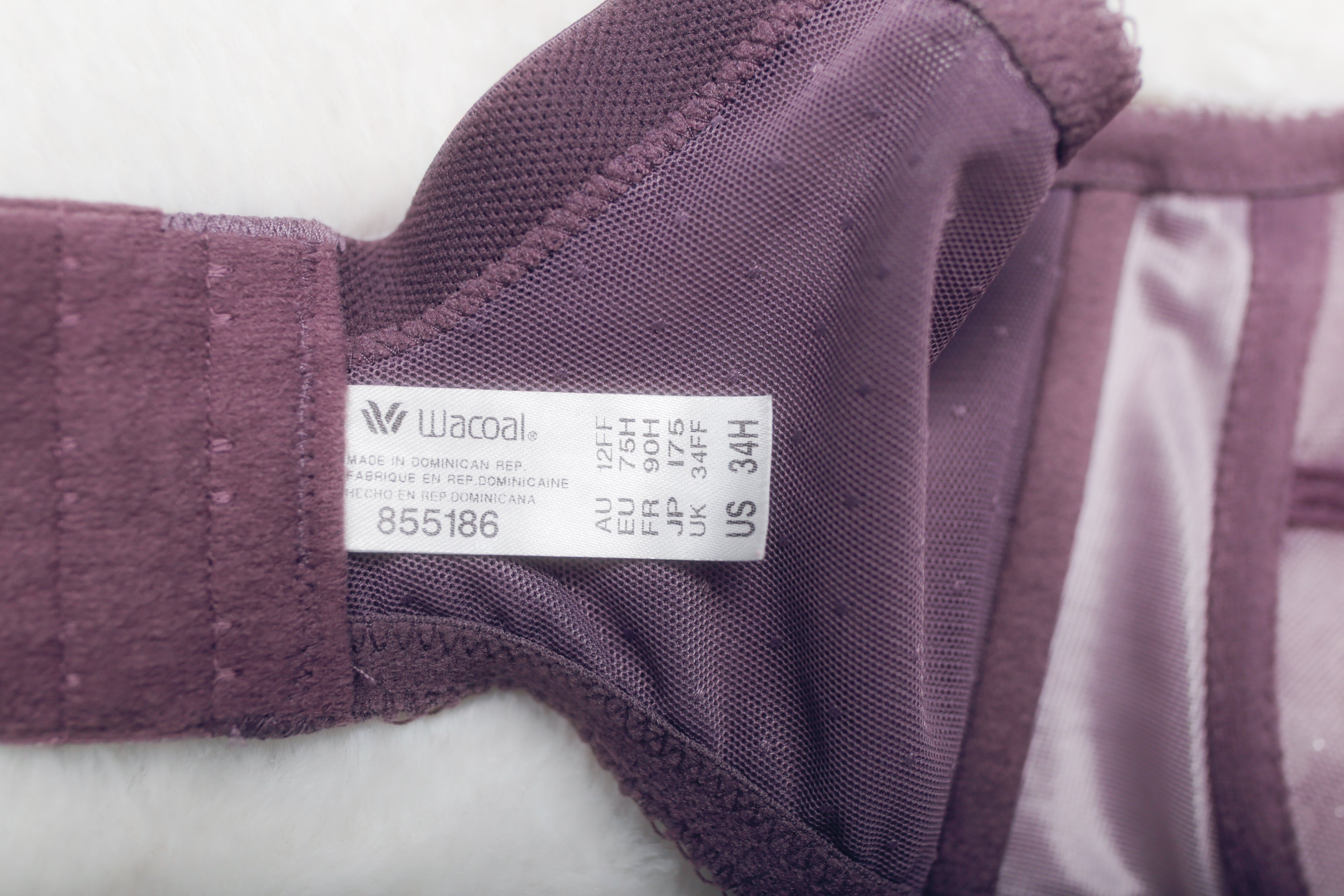 Wacoal US 34H UK 34FF Retro Chic Full Figure 855186 Underwire Bra Beige Purple Lace