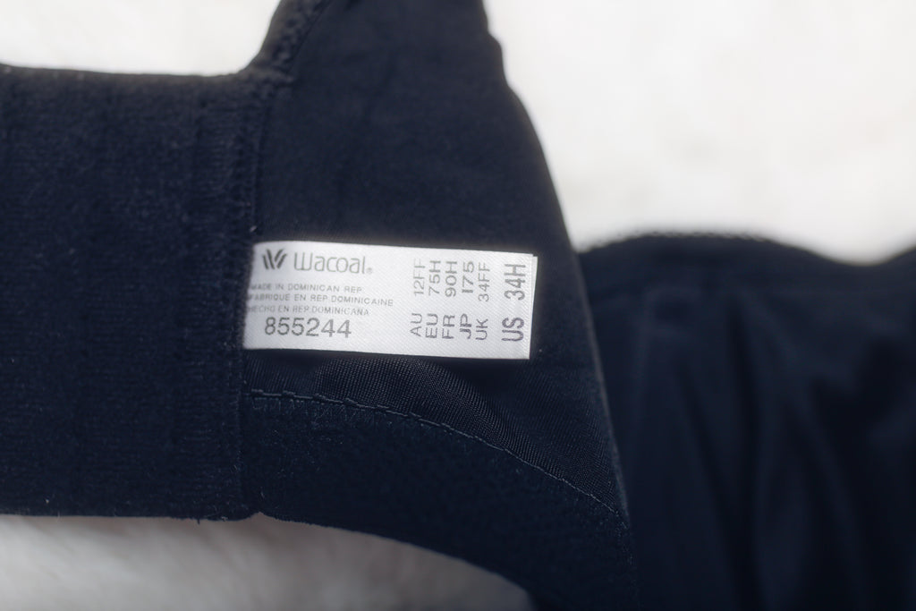 Wacoal US 34H UK 34FF Clear and Classic 855244 Underwire Unlined Bra Black