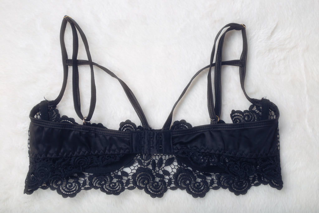 Roma Confidential Unlined Sheer Lace Half-cup Shelf Bra Small Black