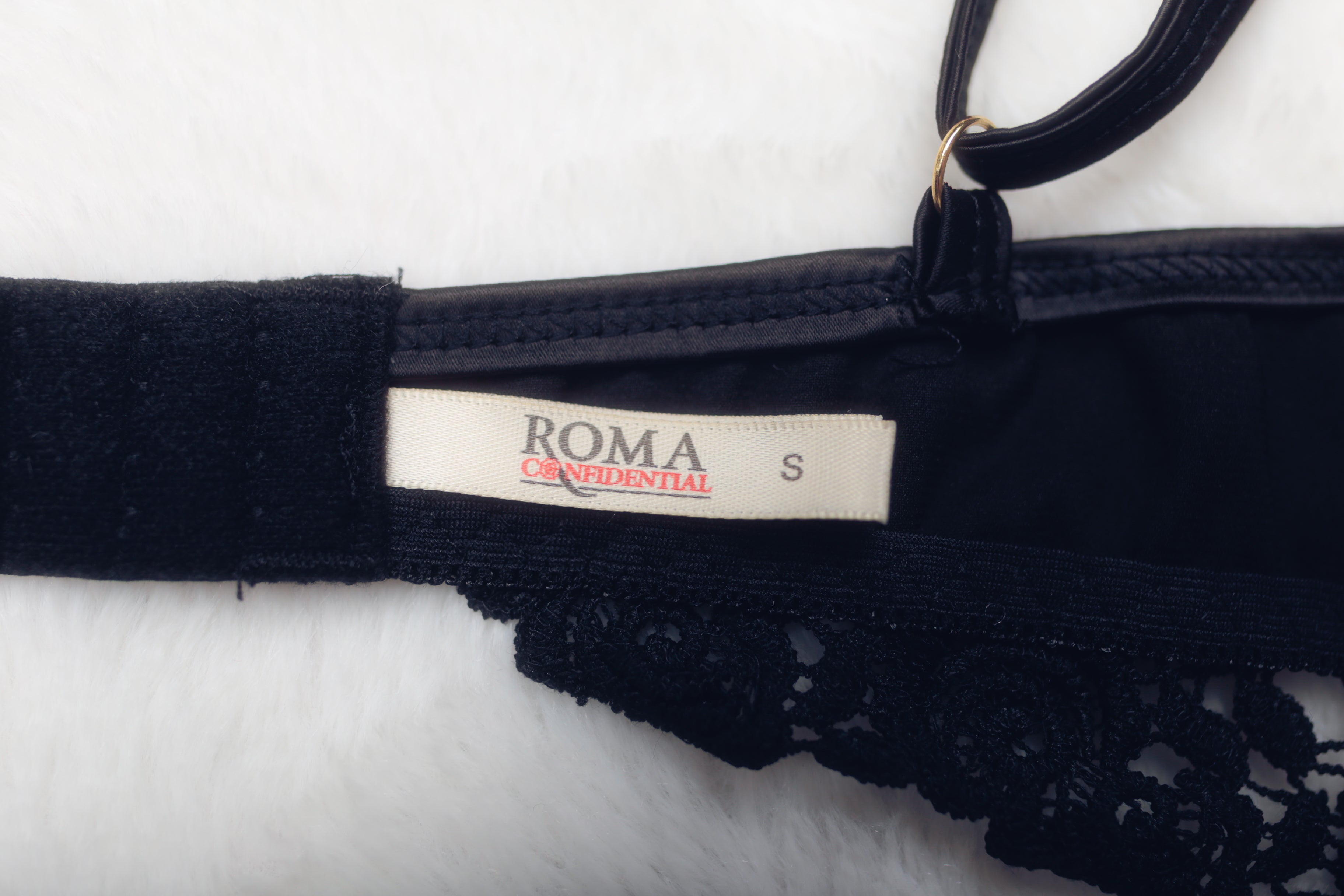 Roma Confidential Unlined Sheer Lace Half-cup Shelf Bra Small Black