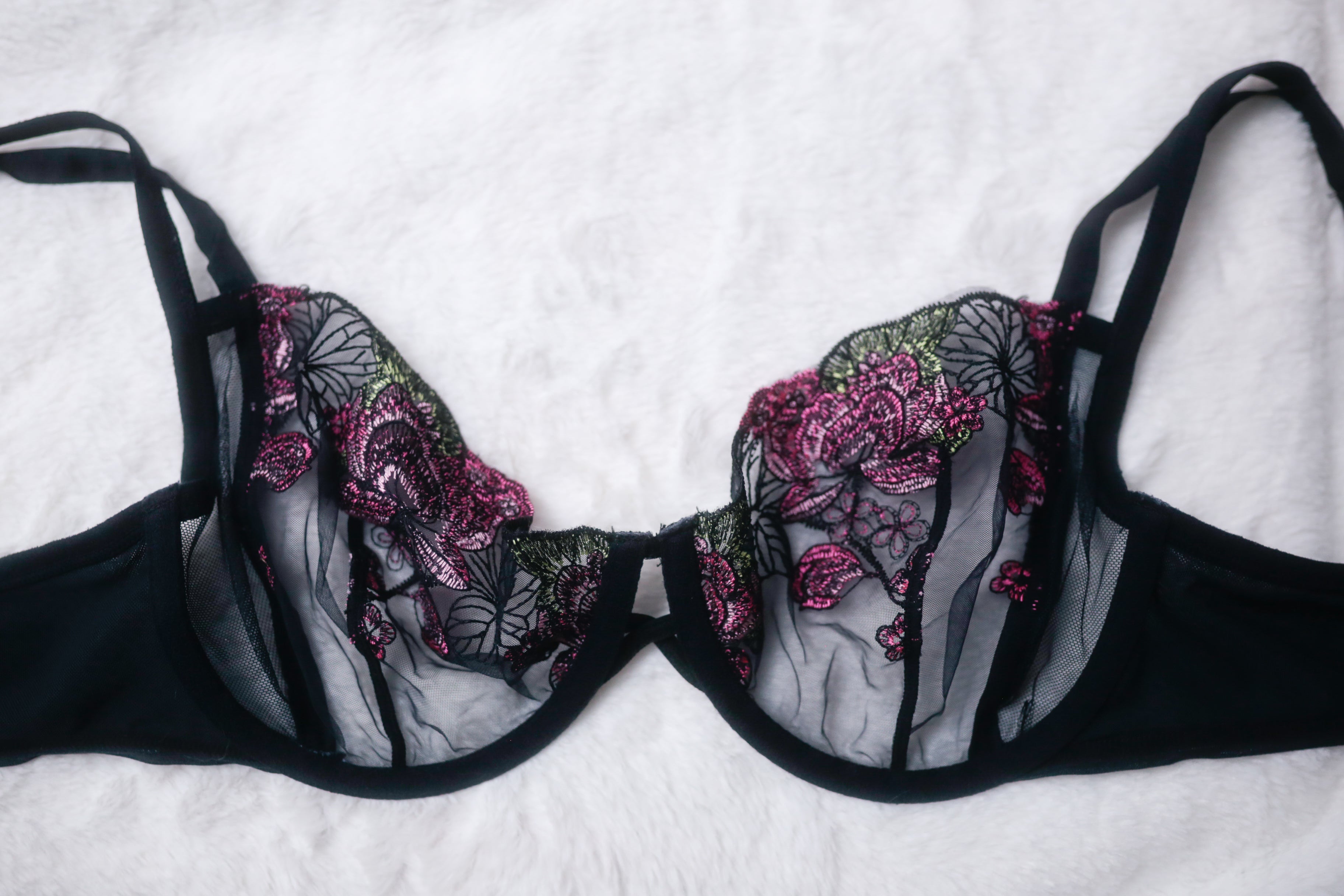 Adore Me 36D Jamilla Unlined Underwire Mesh Embroidery Bra Black