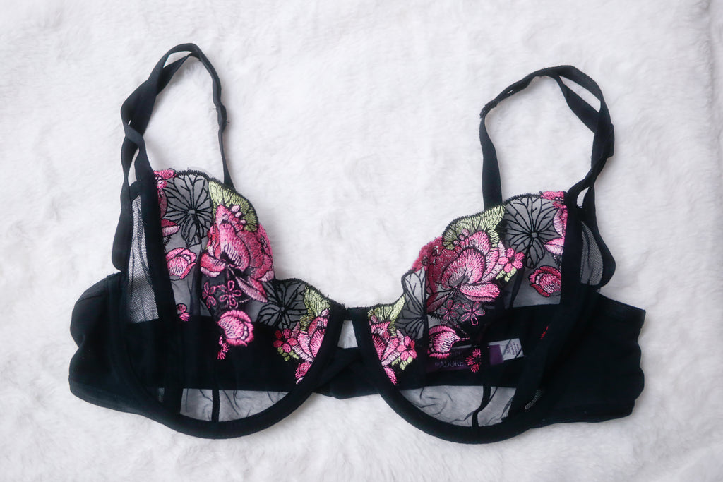 Adore Me 36D Jamilla Unlined Underwire Mesh Embroidery Bra Black