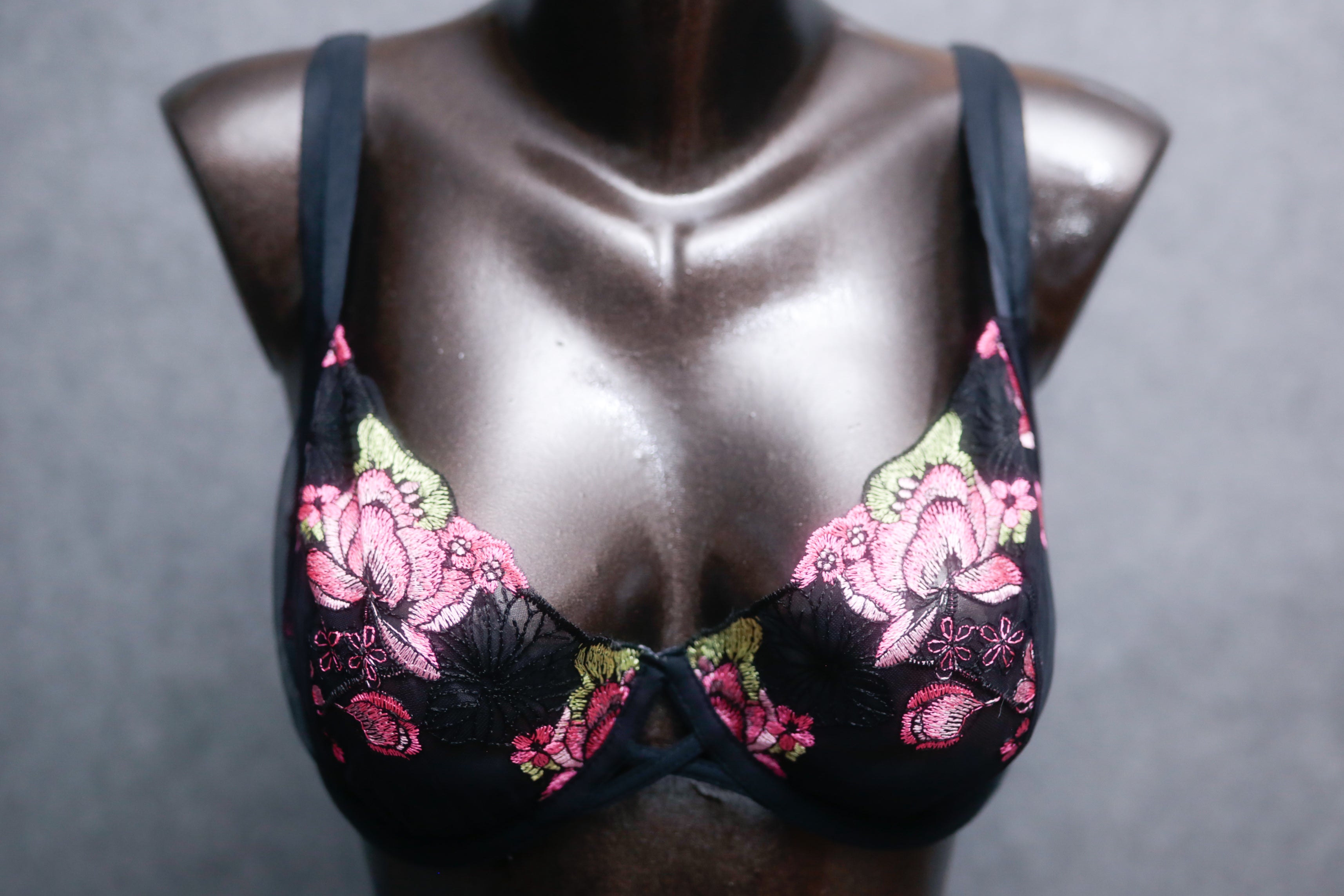 Adore Me 36D Jamilla Unlined Underwire Mesh Embroidery Bra Black