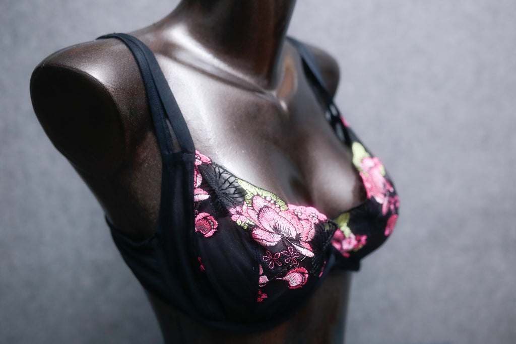 Adore Me 36D Jamilla Unlined Underwire Mesh Embroidery Bra Black