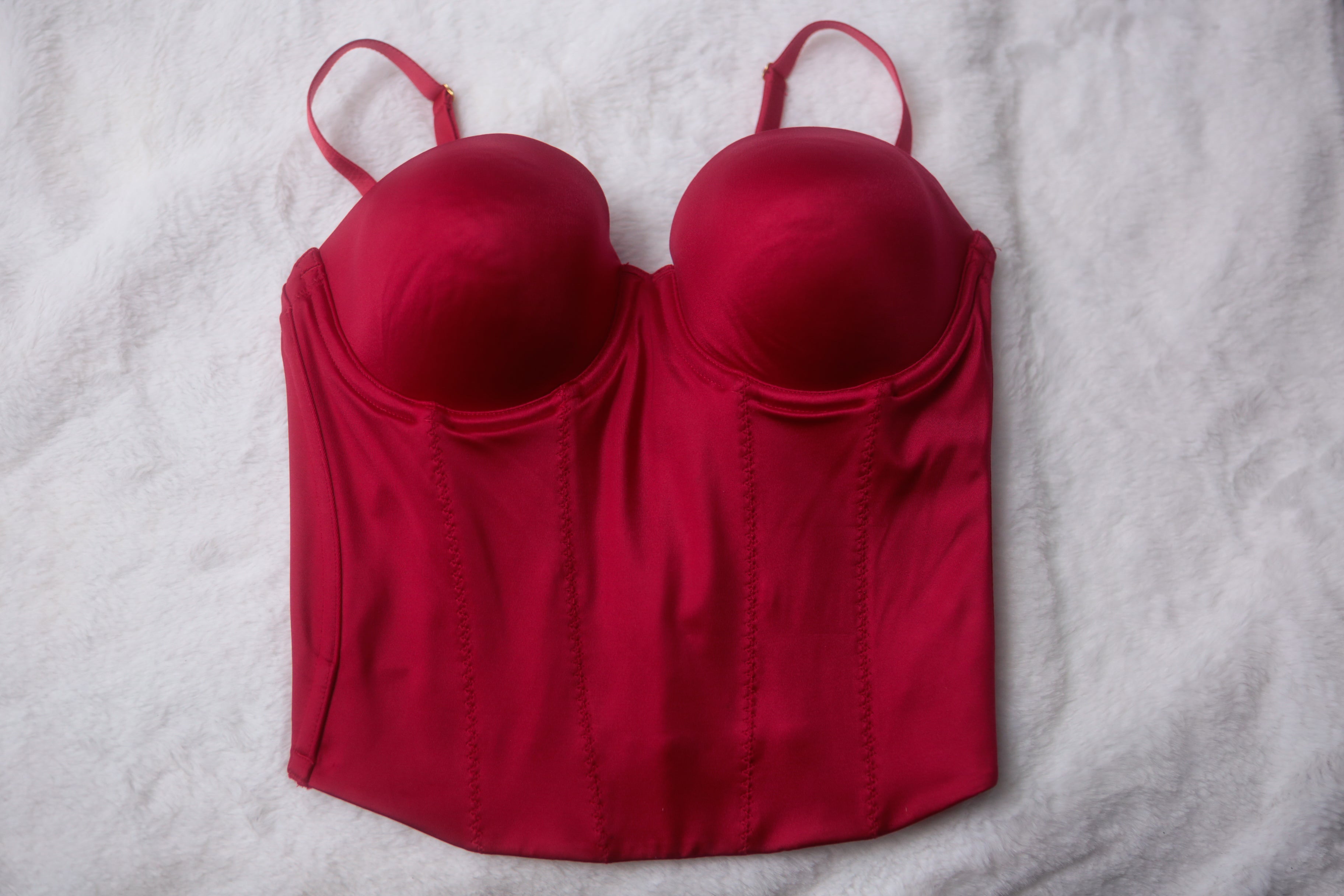 Victoria's Secret 34D Back Off Baby Low Back Bustier Corset Boned Bra Red NEW