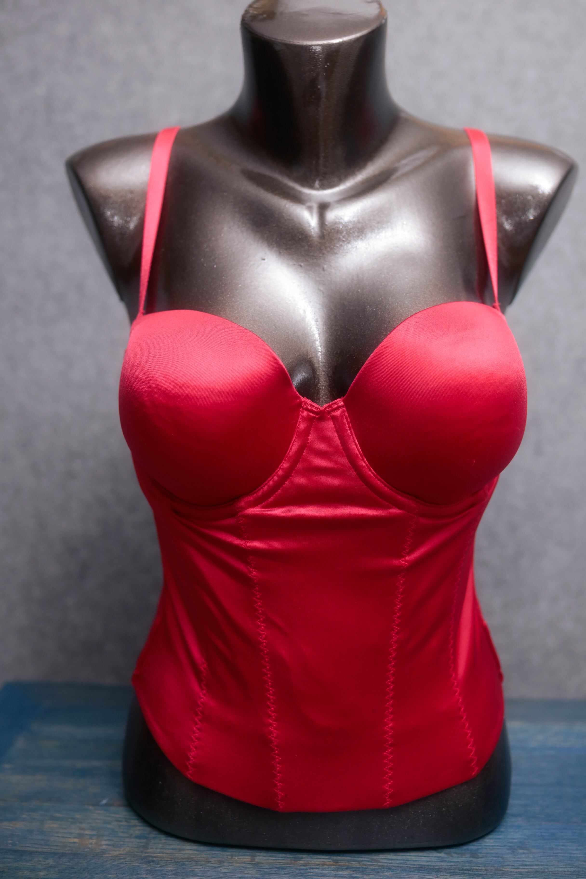 Victoria's Secret 34D Back Off Baby Low Back Bustier Corset Boned Bra Red NEW