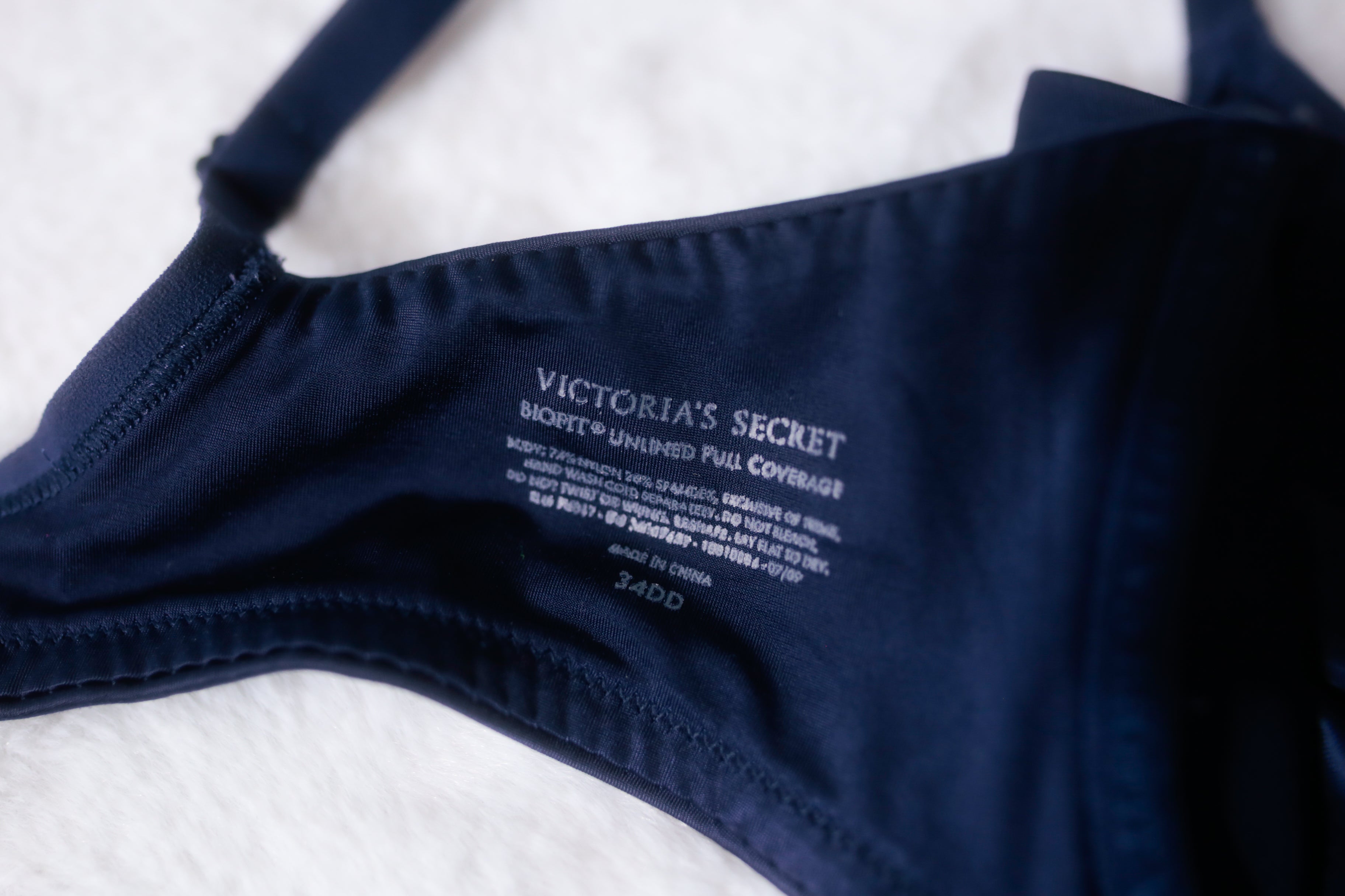 Victoria's Secret 34DD Biofit Unlined Full Coverage Underwire Bra Dark Blue