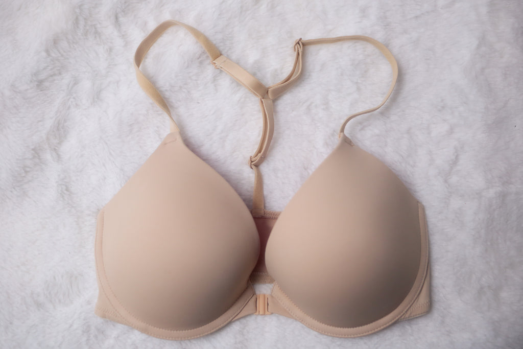 Pink by Victoria's Secret 32D Wear Everywhere Push-up Racerback Front Closure T-shirt Bra Beige