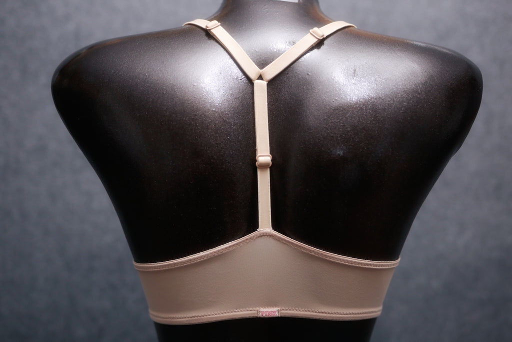 Pink by Victoria's Secret 32D Wear Everywhere Push-up Racerback Front Closure T-shirt Bra Beige