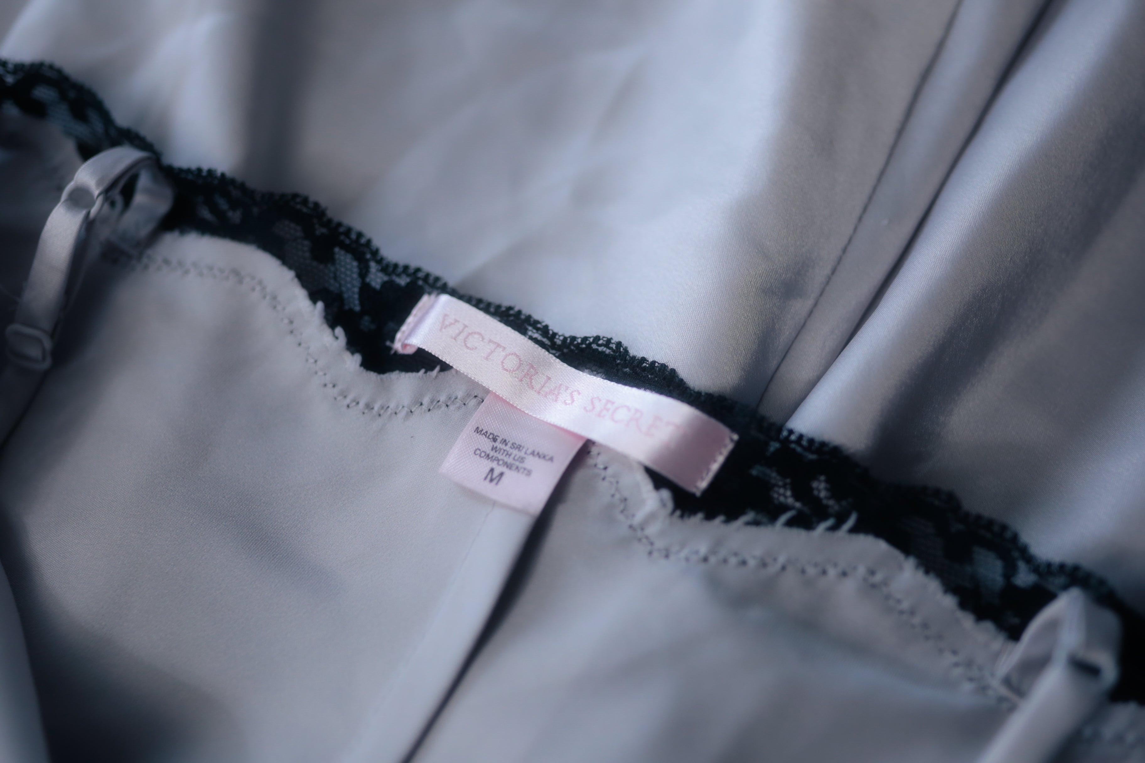 Victoria's Secret Vintage Satin Camisole Nightie Silver and Black: Size Medium