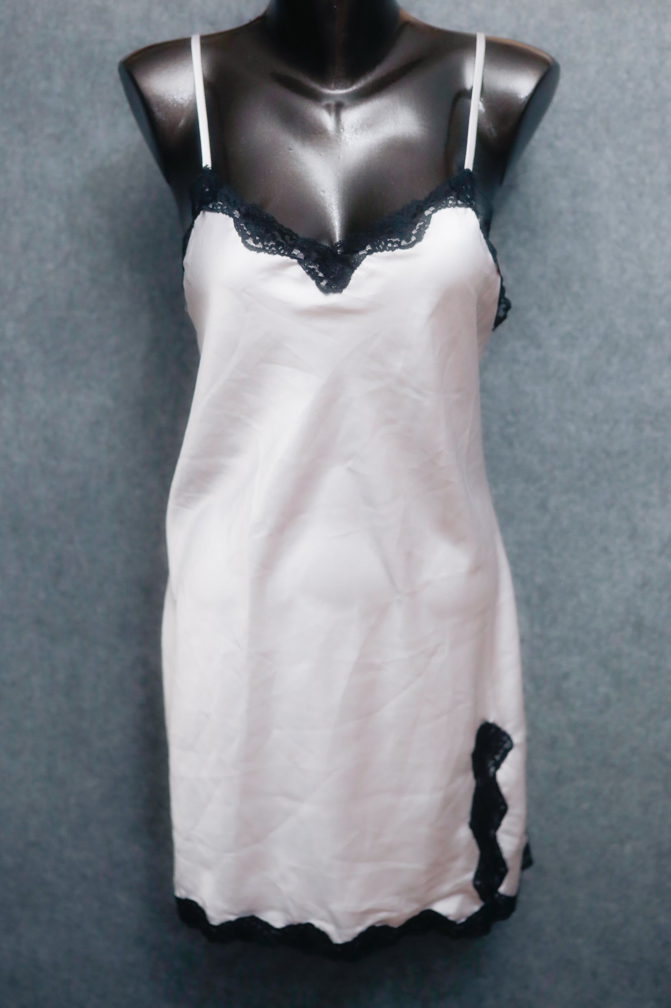 Victoria's Secret Vintage Satin Camisole Nightie Silver and Black: Size Medium