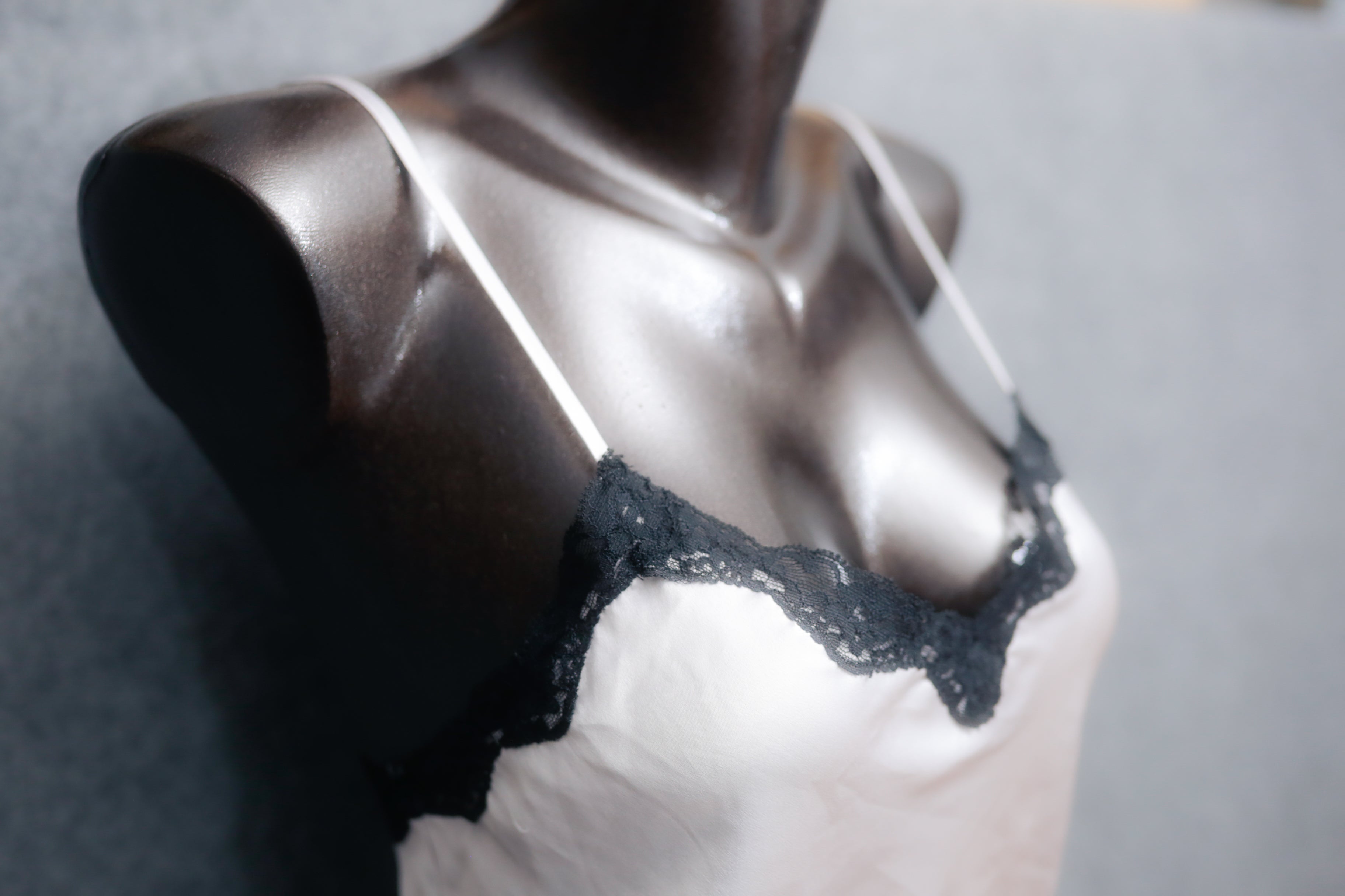 Victoria's Secret Vintage Satin Camisole Nightie Silver and Black: Size Medium