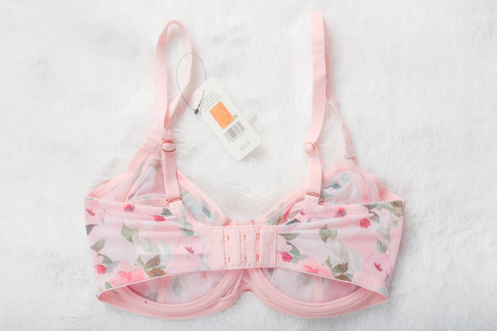 Skarlett Blue 30DD Unlined Embroidered Semi-sheer Balconette Bra Pink Floral NEW