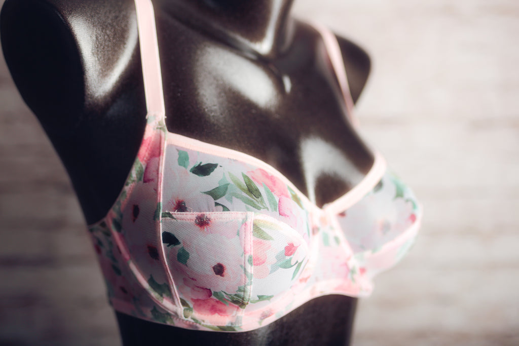 Skarlett Blue 30DD Unlined Embroidered Semi-sheer Balconette Bra Pink Floral NEW