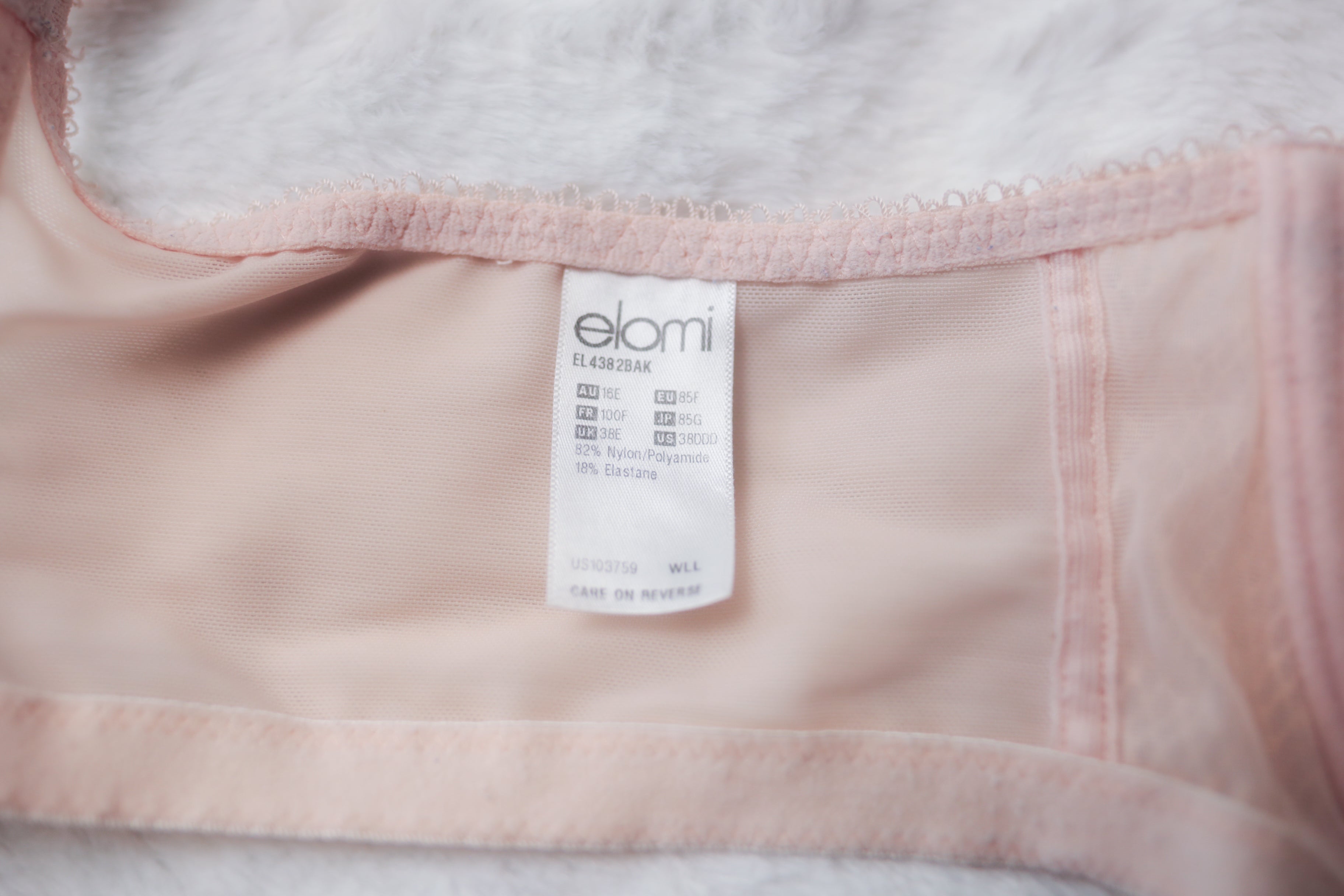 Elomi 38DDD 38E EL4383 Charley Stretch Lace Plunge Underwire Full-coverage Bra Pink