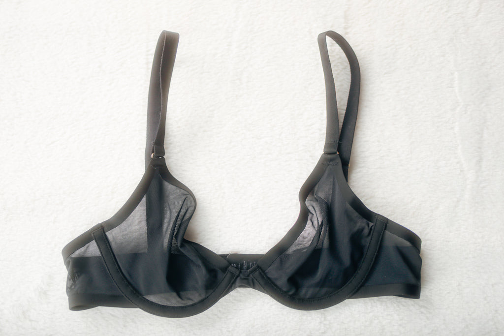 CUUP 32A The Plunge Unlined Semi-sheer Mesh Bra Black