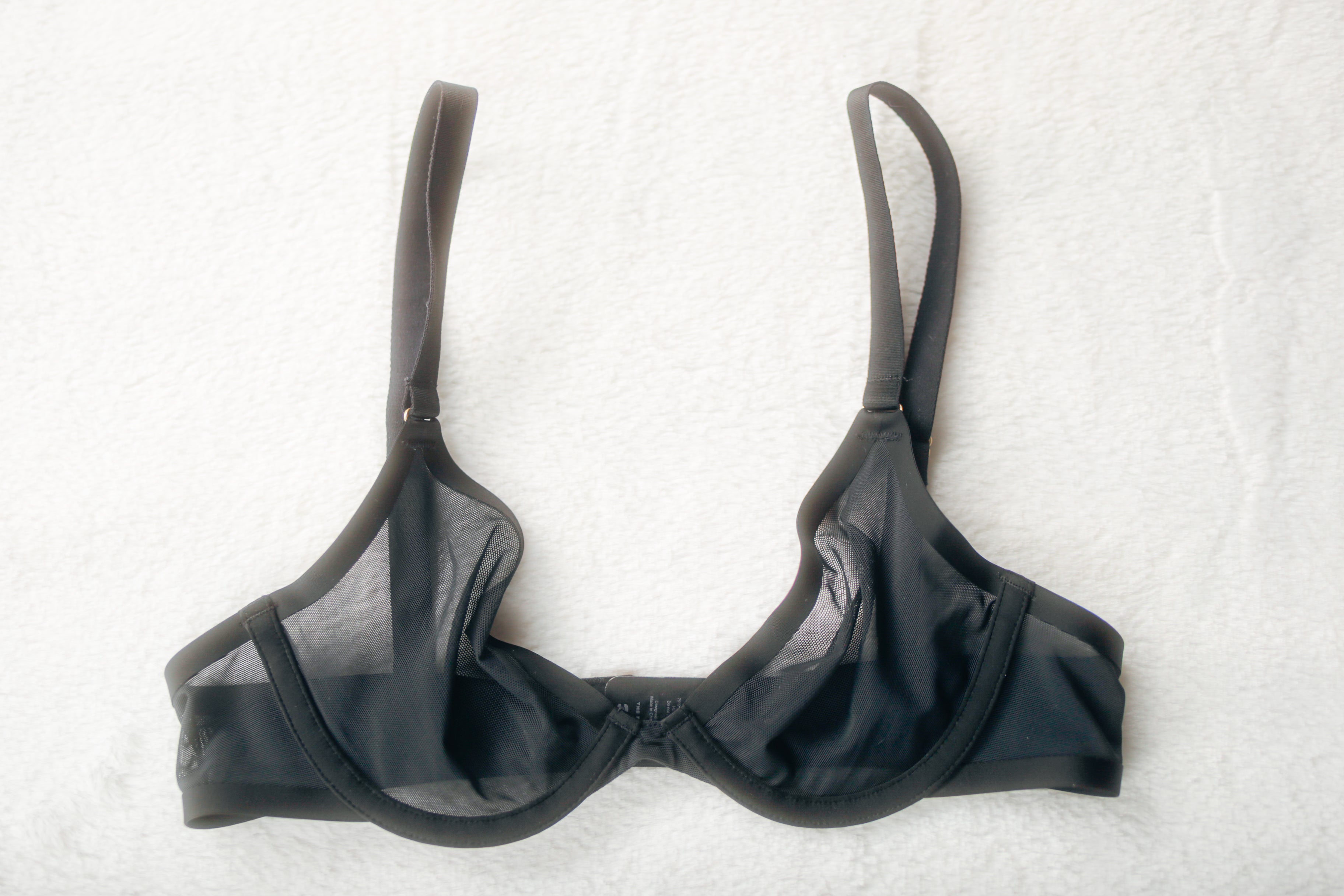 CUUP 32A The Plunge Unlined Semi-sheer Mesh Bra Black