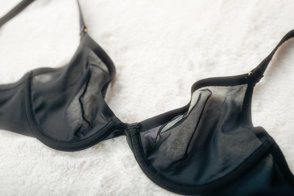 CUUP 32A The Plunge Unlined Semi-sheer Mesh Bra Black