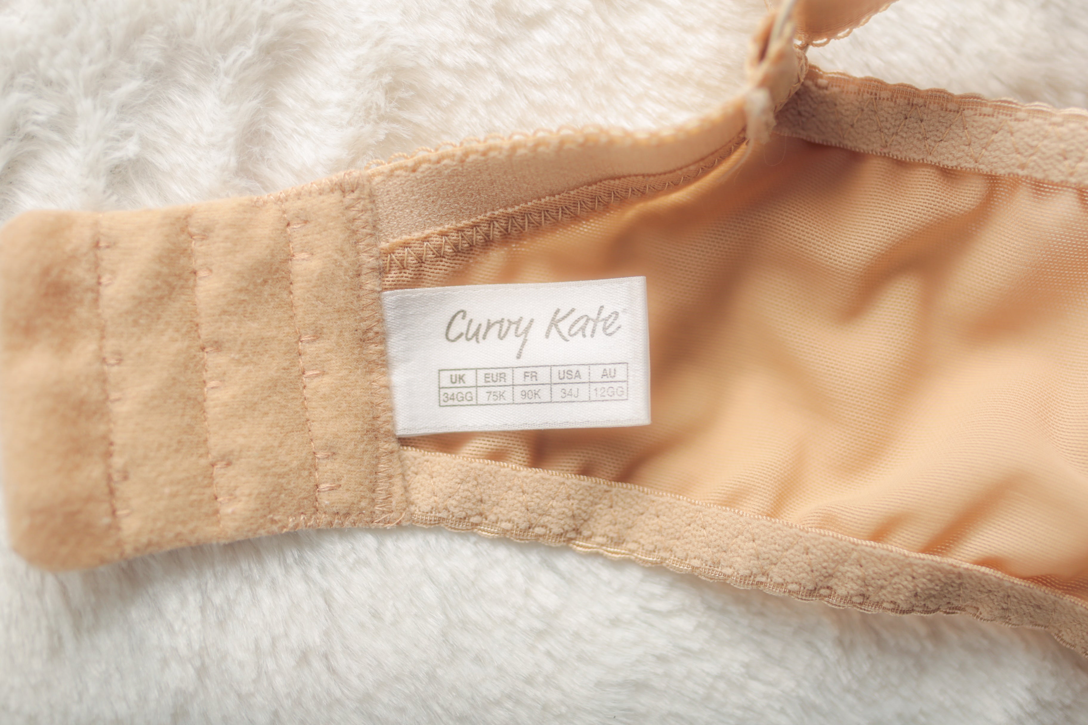 Curvy Kate US 34J UK 34GG Unlined Embroidered Lace Underwire Balconette Bra Beige