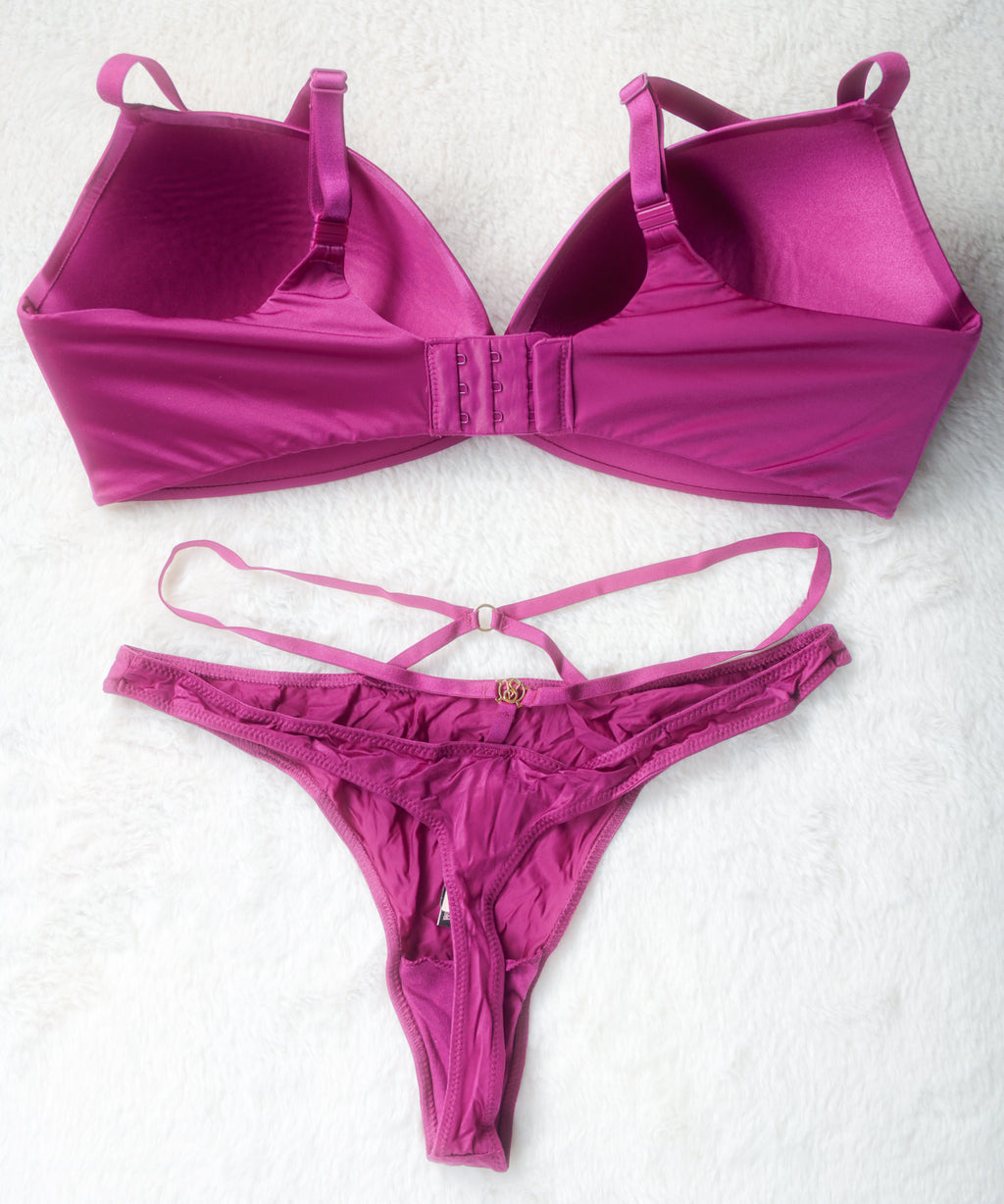 Victoria's Secret 38D So Obsessed Wirefree Wireless T-shirt Bra and Very Sexy Strappy Thong Set Raspberry Cooler