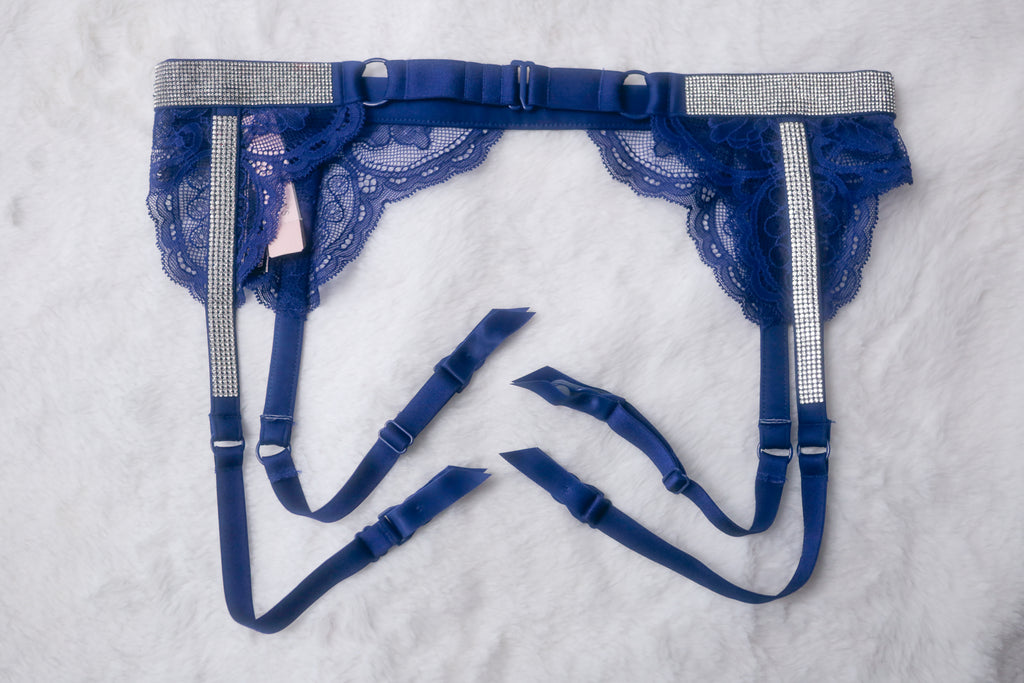 Victoria's Secret Very Sexy Garter Suspenders XS Shine Blue NEW