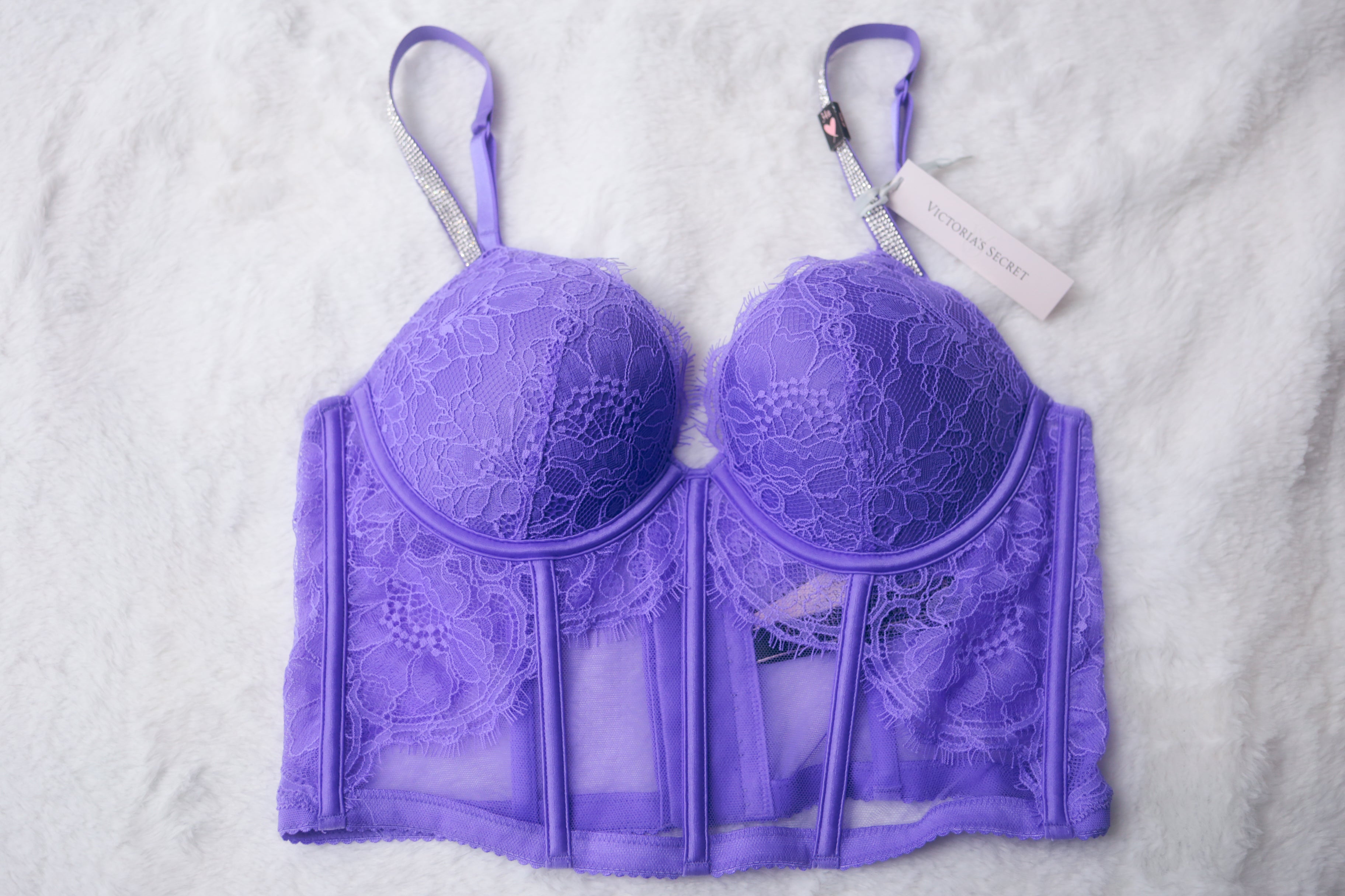 Victoria's Secret 34B Very Sexy Push-up Demi Boned Longline Bra Purple NEW