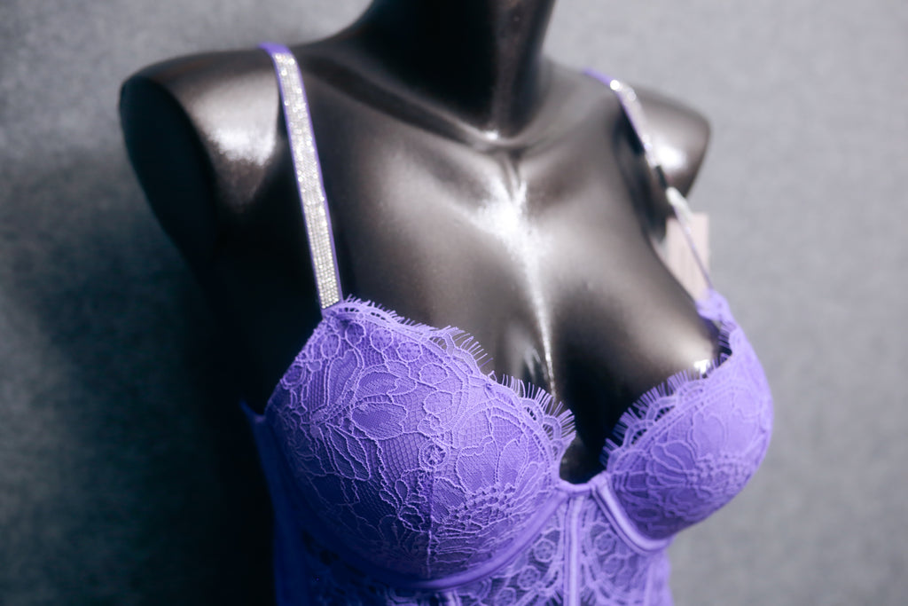 Victoria's Secret 34B Very Sexy Push-up Demi Boned Longline Bra Purple NEW