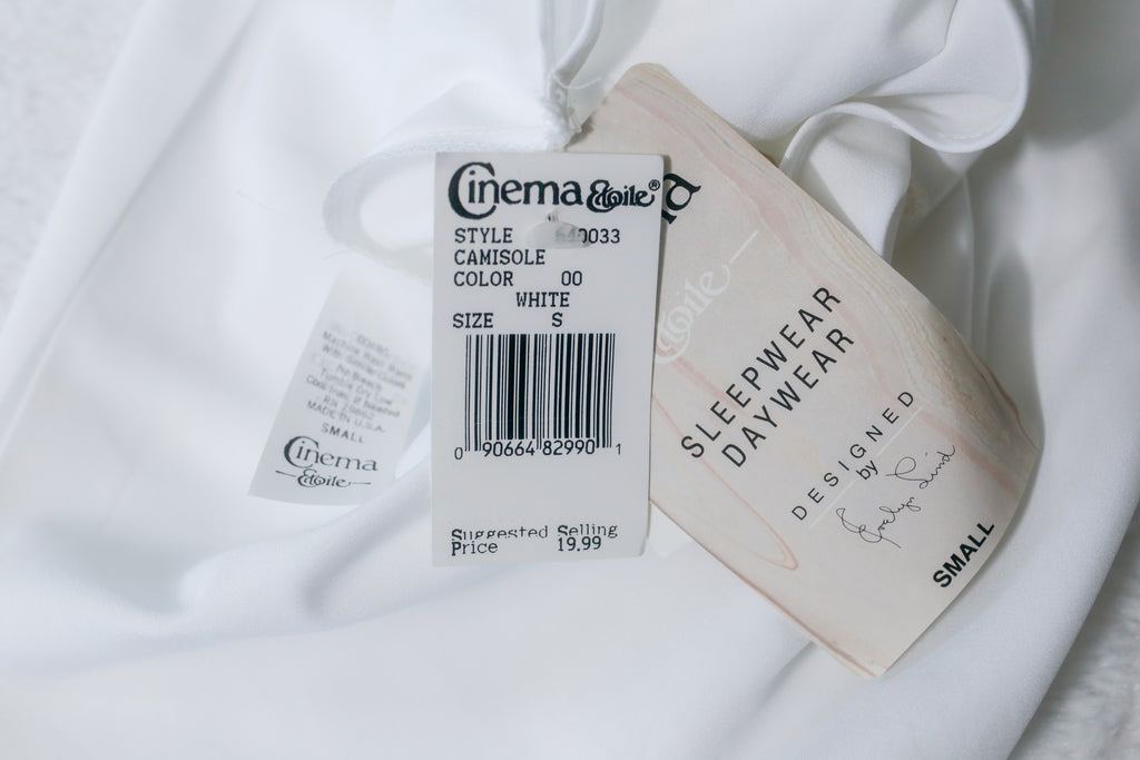 Cinema Etoile Eyelet Cami Chemise Lingerie White Satin and Lace: Size Small NEW