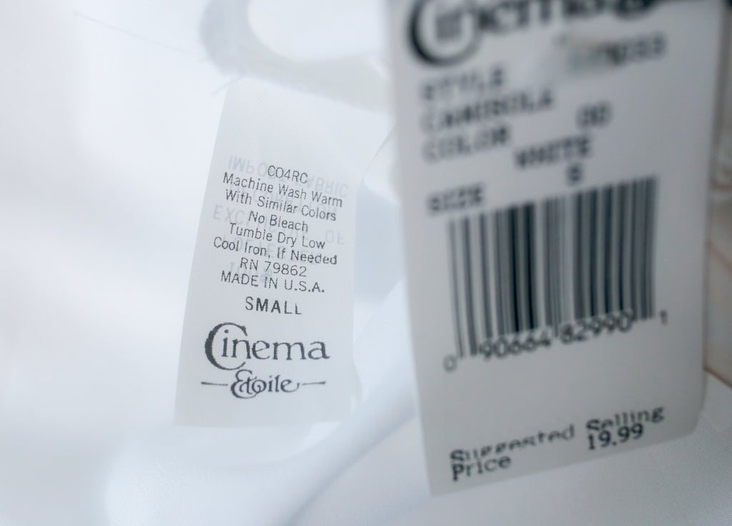 Cinema Etoile Eyelet Cami Chemise Lingerie White Satin and Lace: Size Small NEW