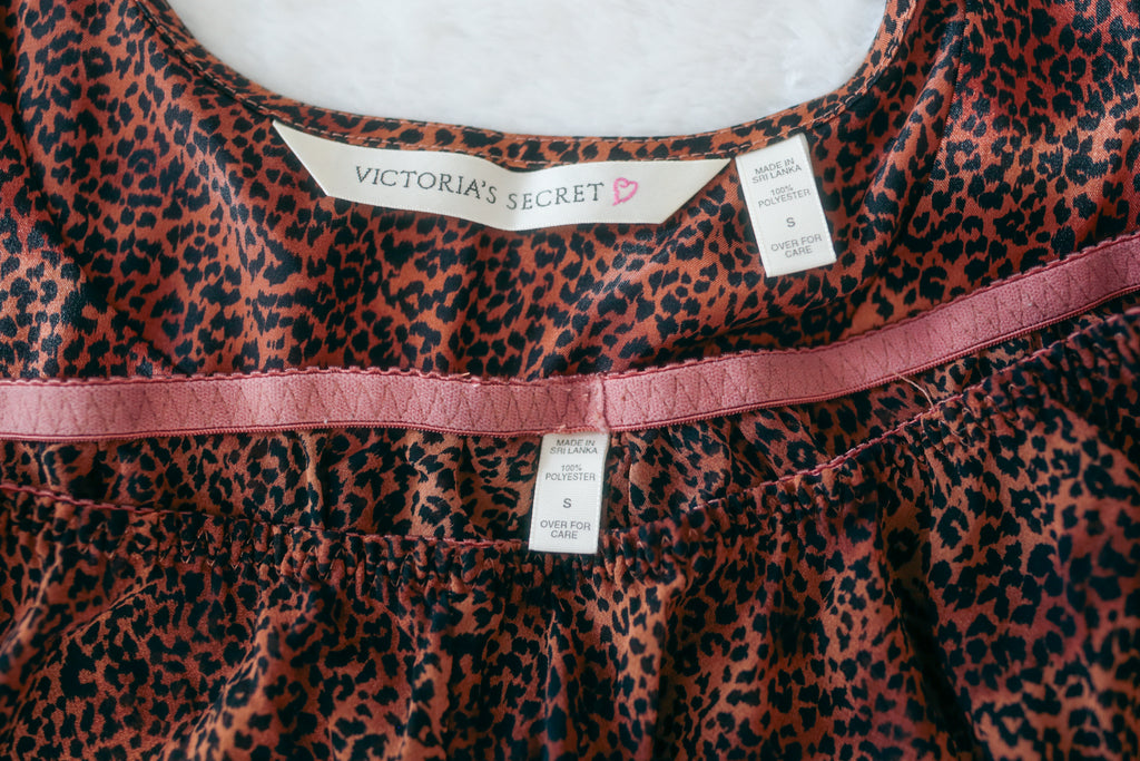 Victoria's Secret Vintage 90s Satin Sleep Top Shorts Set Leopard Cheetah Print Small