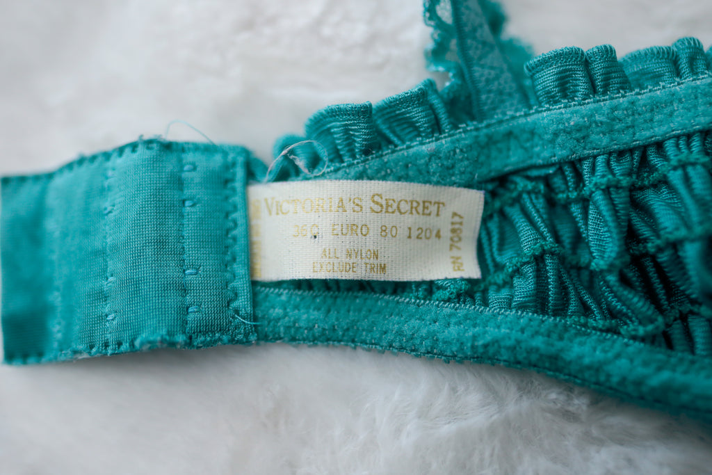 Victoria's Secret 36C Vintage Gold Tag Demi Sheer Unpadded Bra Teal Lace