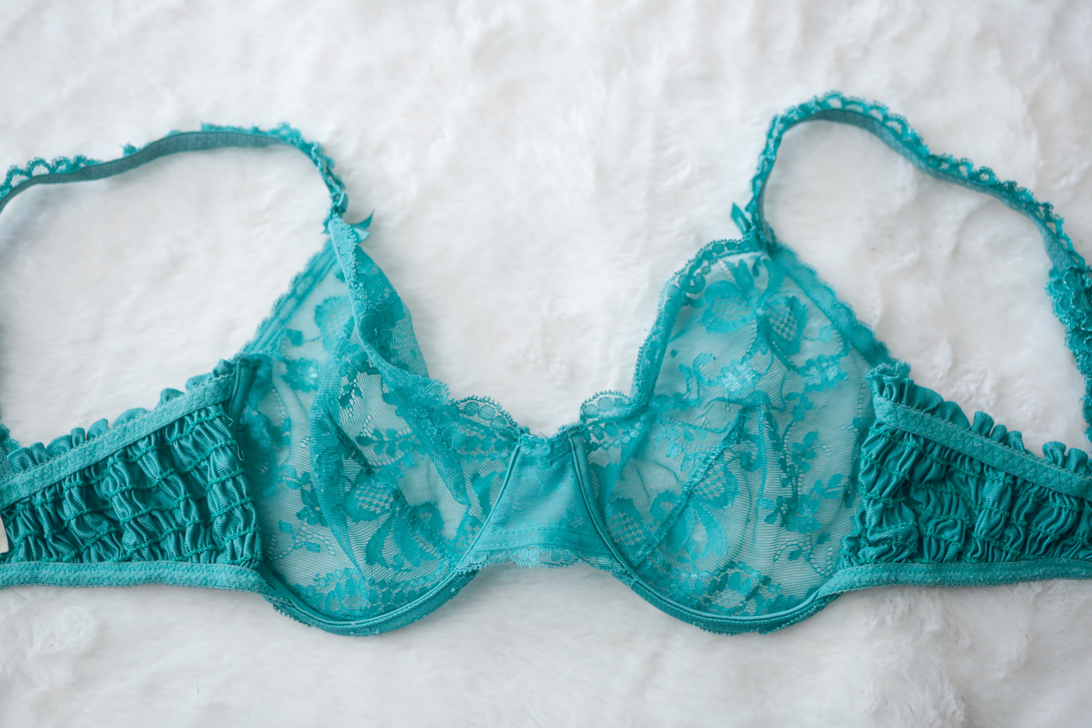 Victoria's Secret 36C Vintage Gold Tag Demi Sheer Unpadded Bra Teal Lace