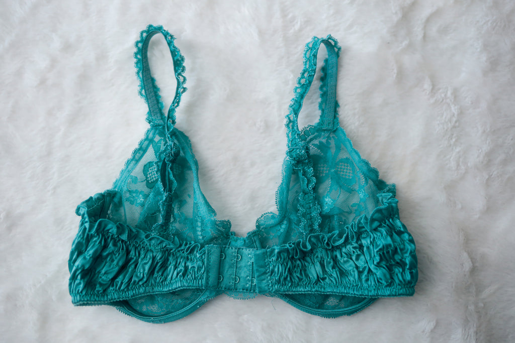 Victoria's Secret 36C Vintage Gold Tag Demi Sheer Unpadded Bra Teal Lace