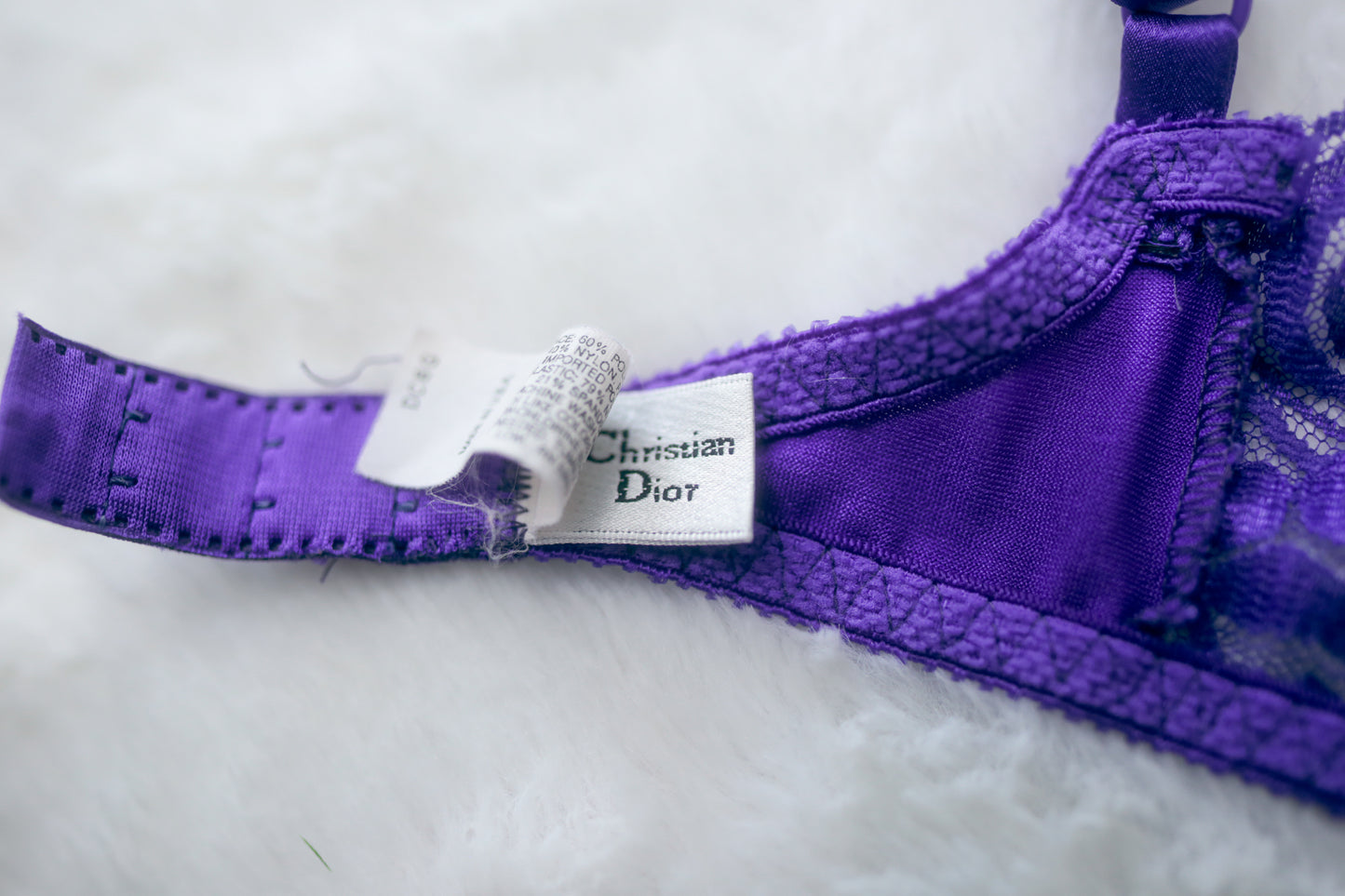 Christian Dior 36C Vintage Balconette Shelf Sheer Unpadded Bra Purple Lace