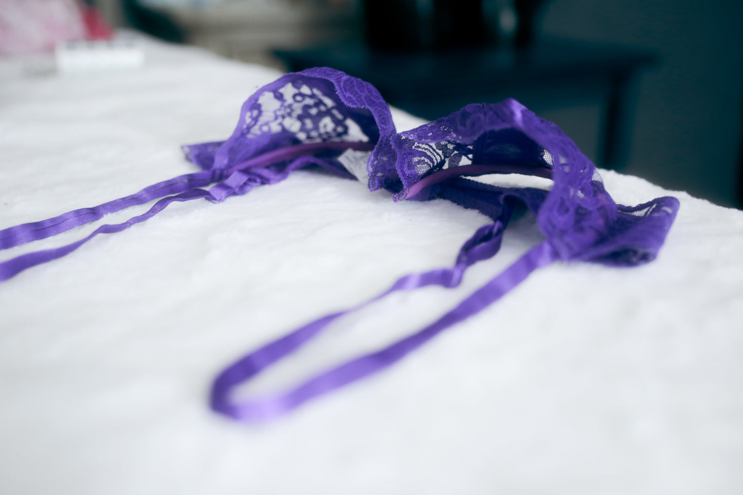 Christian Dior 36C Vintage Balconette Shelf Sheer Unpadded Bra Purple Lace