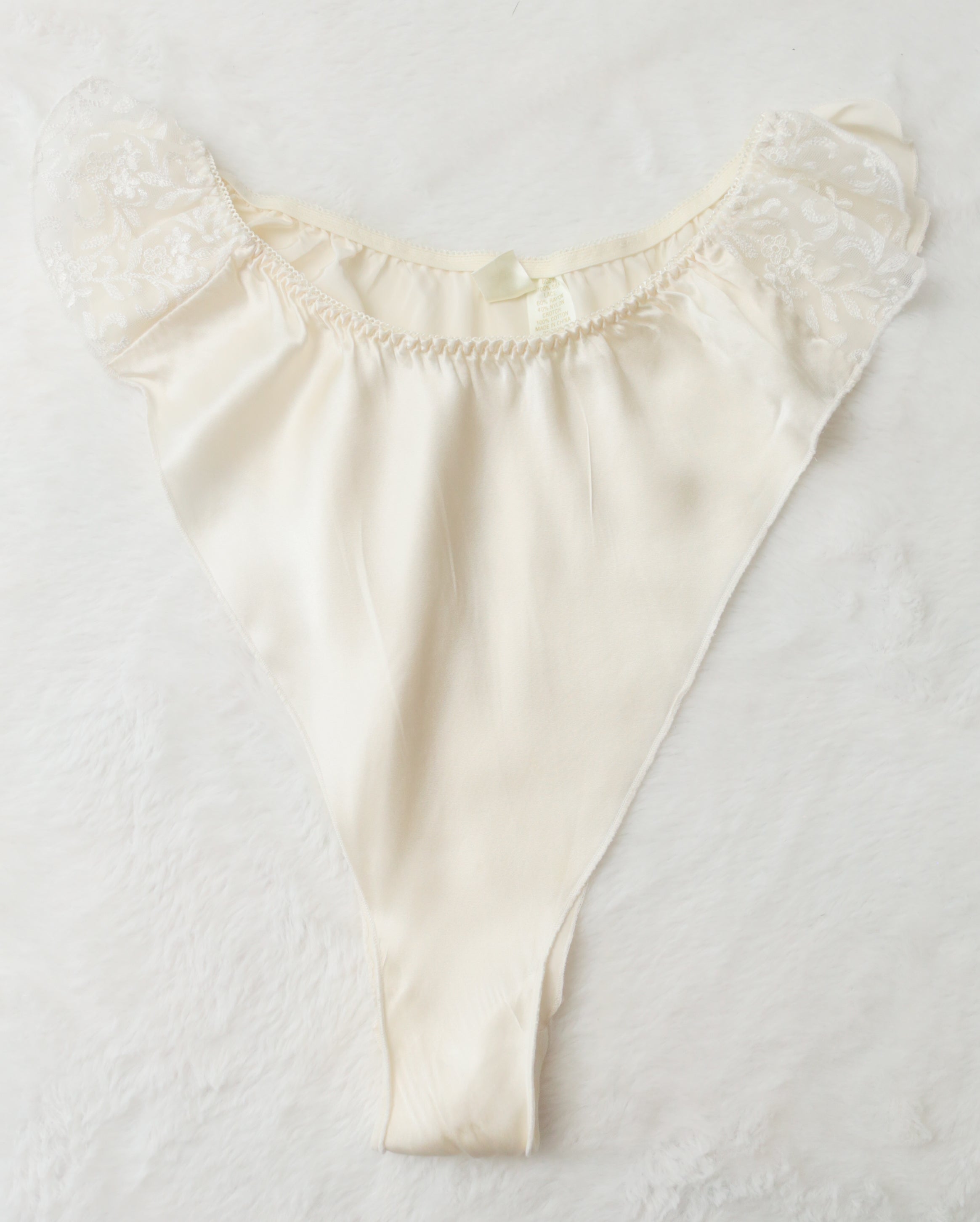 Victoria's Secret Vintage Gold Label Silk High Cut Panties M/L 6 7 Ivory