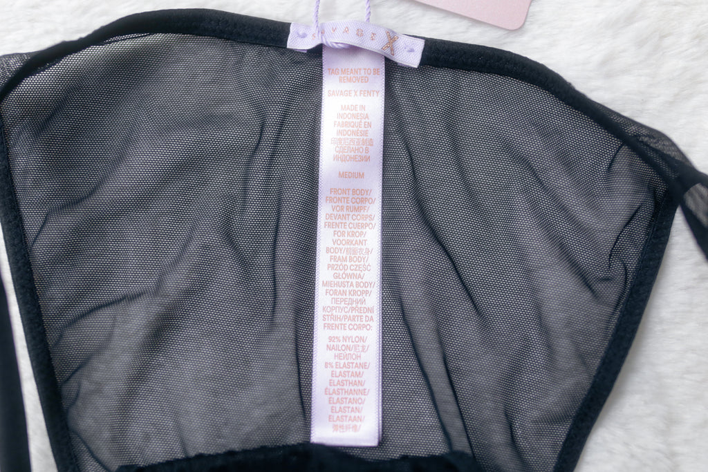 Savage X Fenty Sheer Polka Dot String Bikini Panties Medium Black NEW