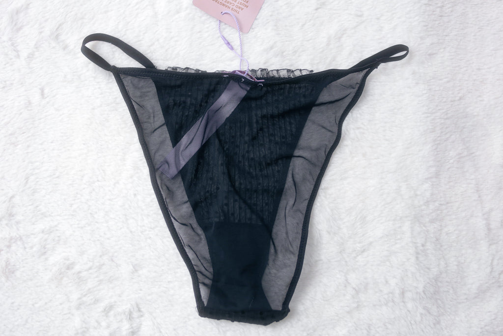 Savage X Fenty Sheer Polka Dot String Bikini Panties Medium Black NEW