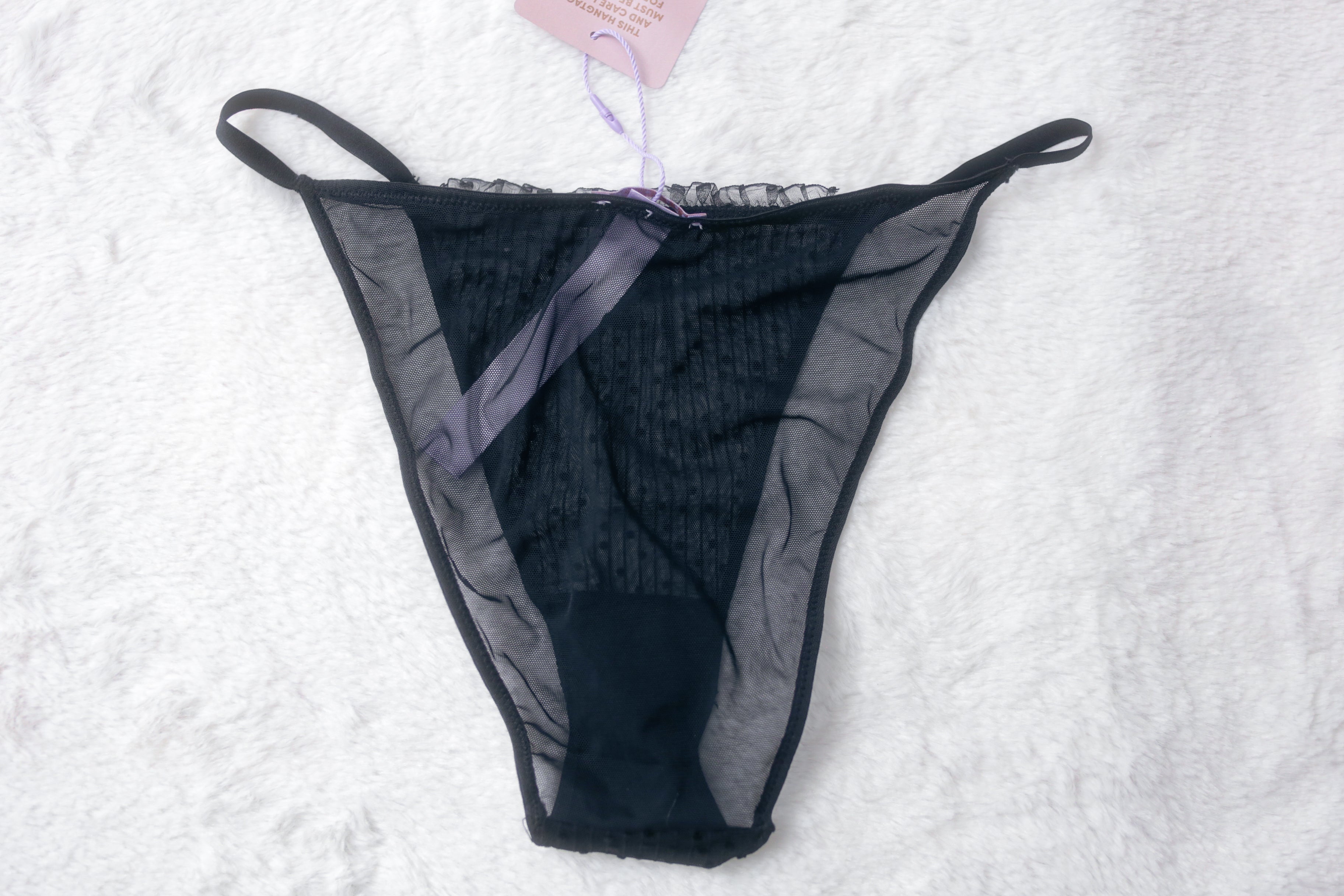 Savage X Fenty Sheer Polka Dot String Bikini Panties Medium Black NEW