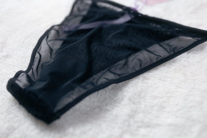 Savage X Fenty Sheer Polka Dot String Bikini Panties Medium Black NEW
