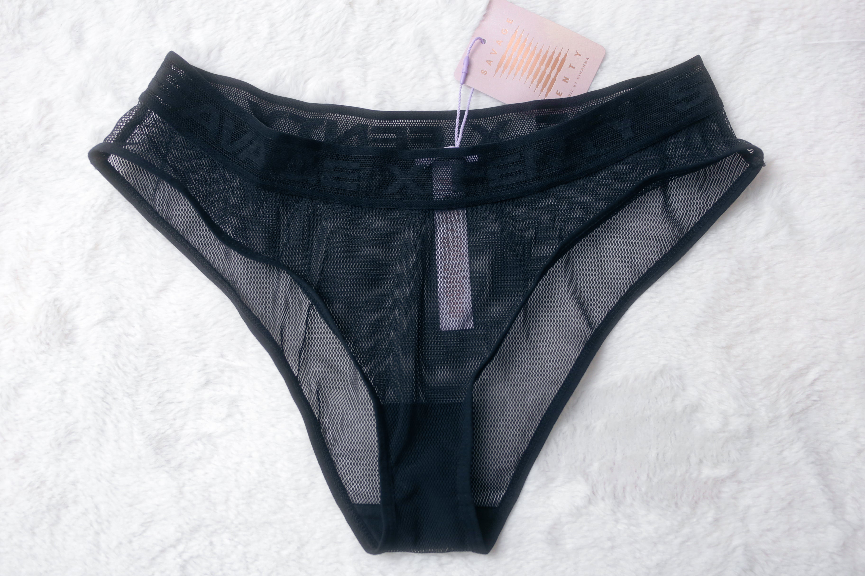 Savage X Fenty Sheer Mesh Bikini Panties Large Black NEW