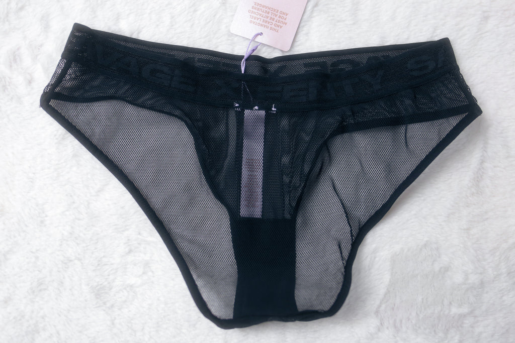 Savage X Fenty Sheer Mesh Bikini Panties Large Black NEW