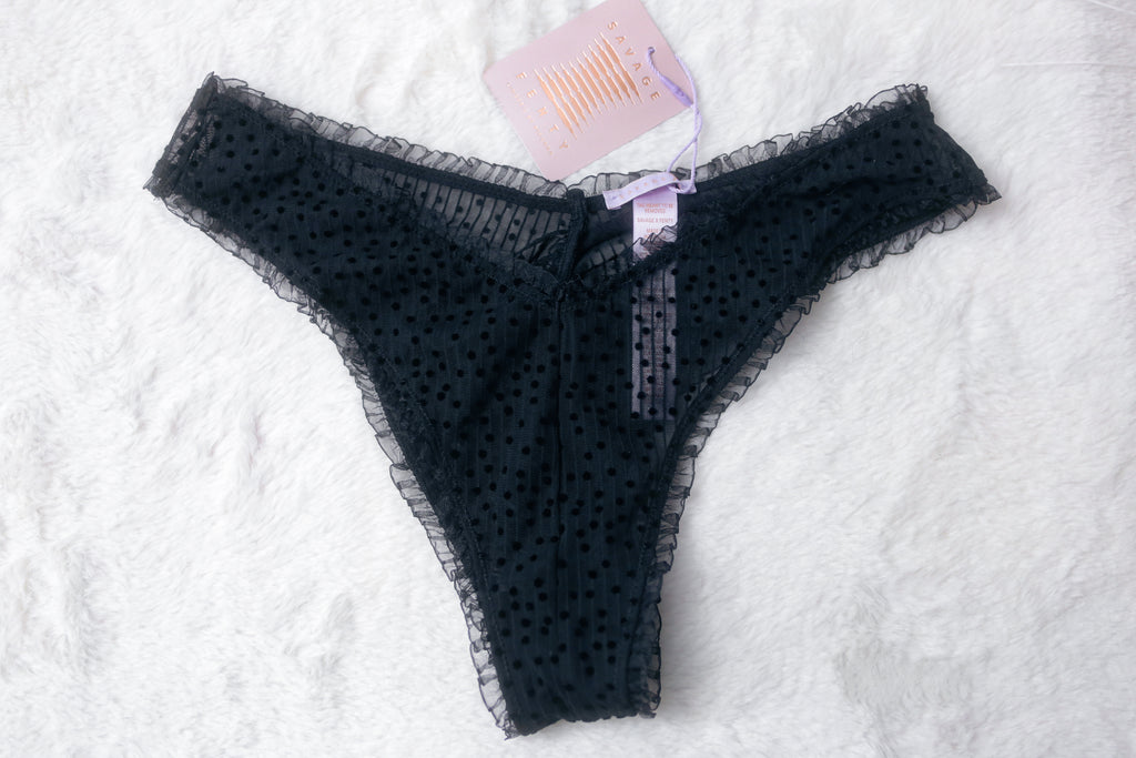 Savage X Fenty Sheer Polka Dot Brazilian Panties Medium Black NEW