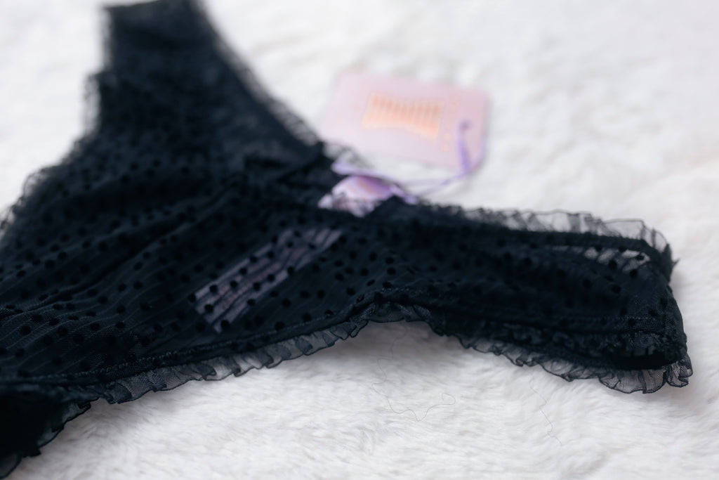 Savage X Fenty Sheer Polka Dot Brazilian Panties Medium Black NEW